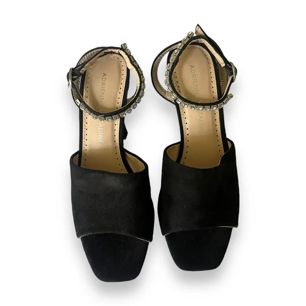 Adrienne Vittadini Ginnie rhinestone ankle accented black heels size 6